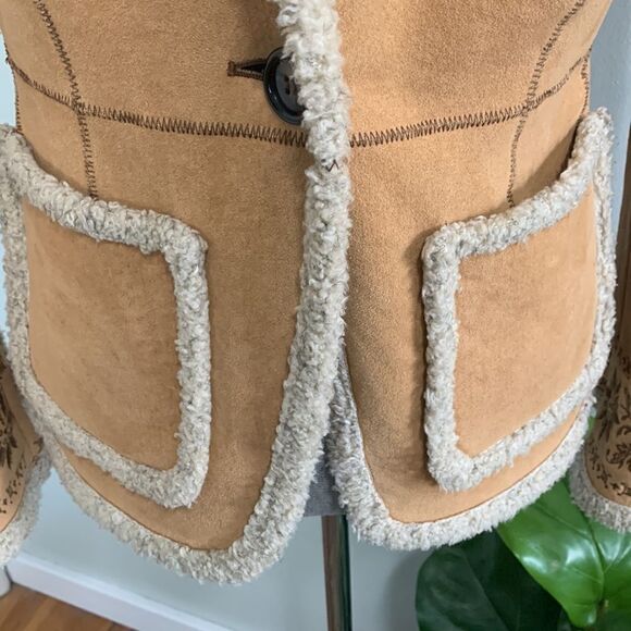 Telluride Clothing Co Camel Faux Shearling Coat With Embroidery At Cuffs Size M - Picture 5 of 17